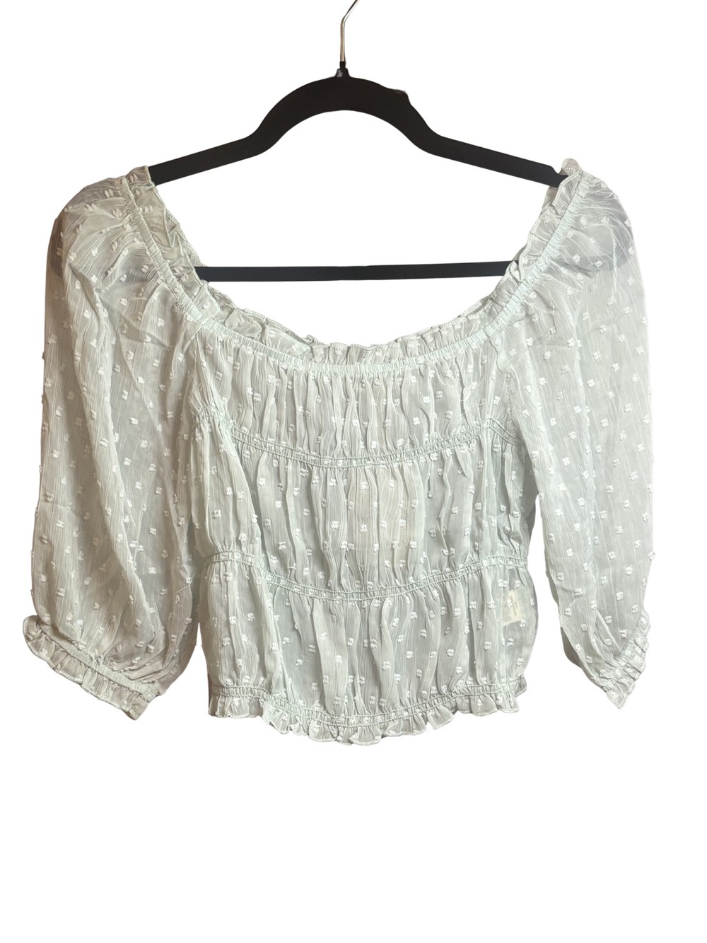 Hem & Thread Seafoam Green Boho Swiss Dot Crop Top  S or M NWT
